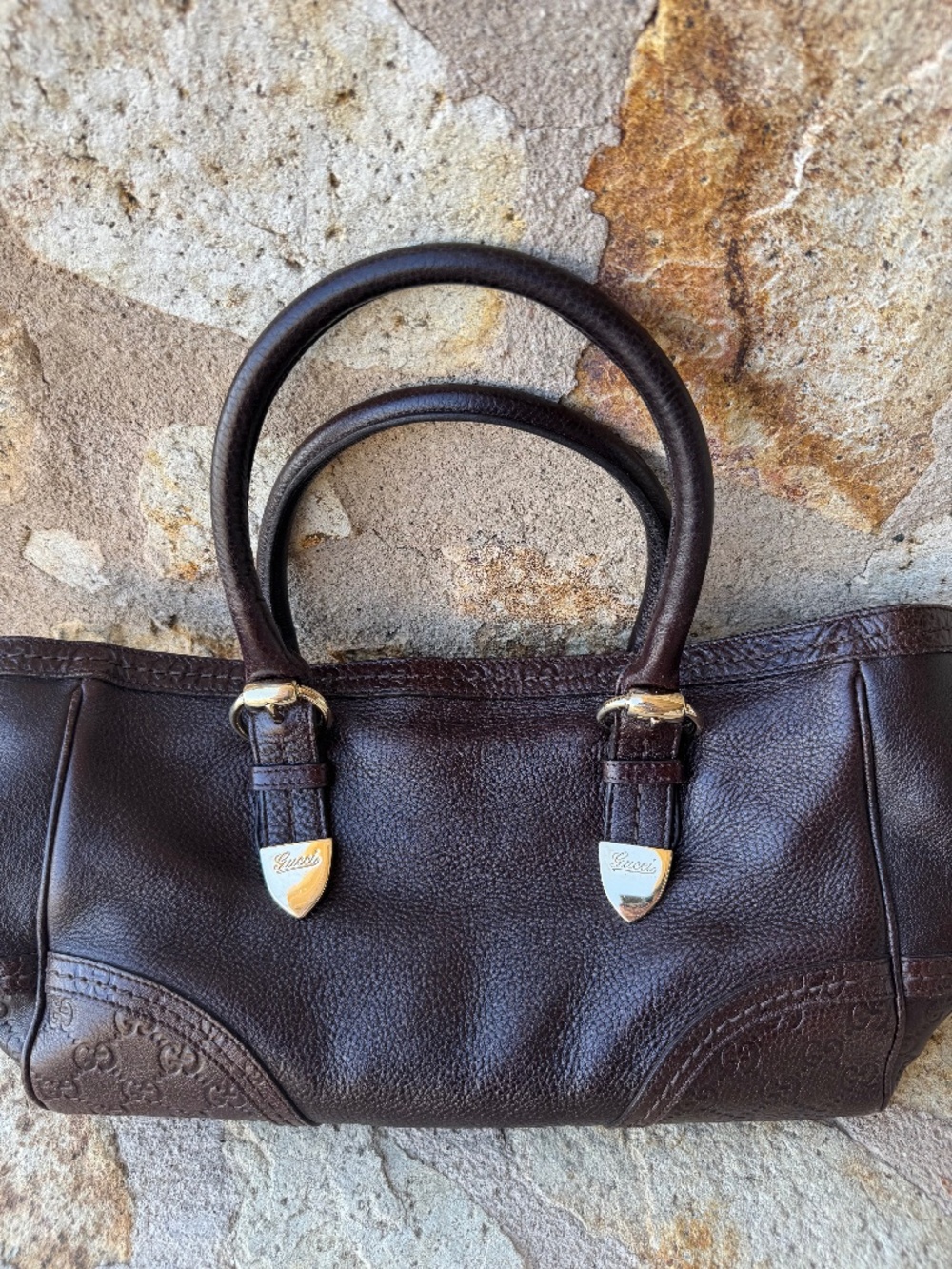 Authentic vintage Gucci Brown Leather Guccisima Tote Bag